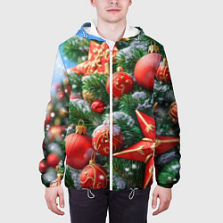 Куртка с капюшоном мужская Красные шары и звезда новогодняя, цвет: 3D-белый — фото 2