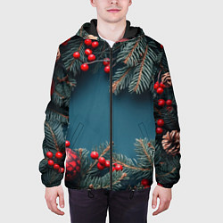 Куртка с капюшоном мужская Новогодний фон и рябина, цвет: 3D-черный — фото 2