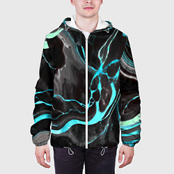 Куртка с капюшоном мужская Голубые флюиды на чёрном фоне, цвет: 3D-белый — фото 2