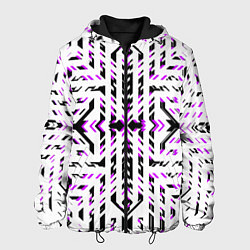 Куртка с капюшоном мужская Чёрно-фиолетовые диагональные полосы на белом фоне, цвет: 3D-черный