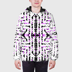 Куртка с капюшоном мужская Чёрно-фиолетовые диагональные полосы на белом фоне, цвет: 3D-черный — фото 2