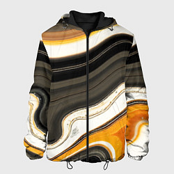 Куртка с капюшоном мужская Волнистые чёрно-жёлтые полосы на белом фоне, цвет: 3D-черный