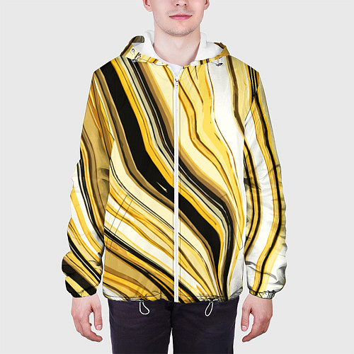 Мужская куртка Волнистые вертикальные чёрно-жёлтые полосы / 3D-Белый – фото 3