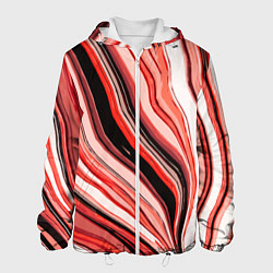 Куртка с капюшоном мужская Волнистые вертикальные чёрно-красные полосы, цвет: 3D-белый