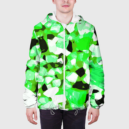 Мужская куртка Green and white abstraction on a black background / 3D-Белый – фото 3