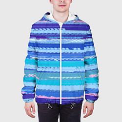 Куртка с капюшоном мужская Морской сине-голубой абстрактные полосы, цвет: 3D-белый — фото 2