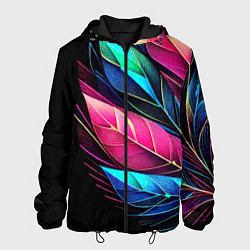 Куртка с капюшоном мужская Букет из цветных перьев - неон, цвет: 3D-черный