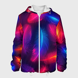 Куртка с капюшоном мужская Вспыхивающие перья - неоновое свечение, цвет: 3D-белый