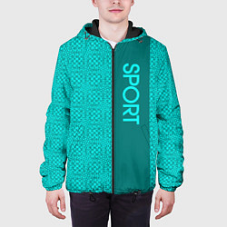 Куртка с капюшоном мужская Sport бирюзовый текстурный с полосой, цвет: 3D-черный — фото 2