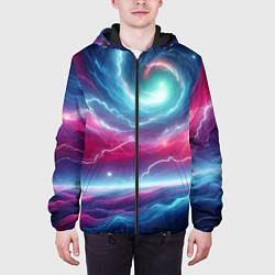 Куртка с капюшоном мужская Spiral neon galaxy - ai art fantasy, цвет: 3D-черный — фото 2
