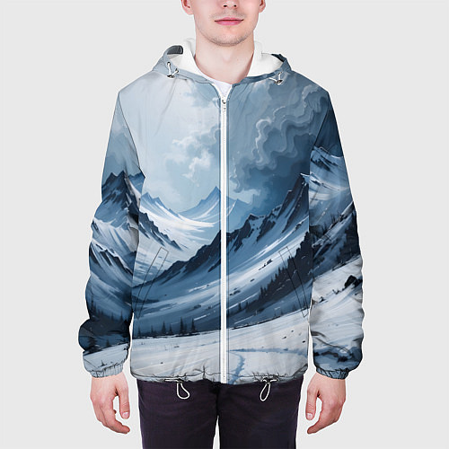 Мужская куртка Зимний горный пейзаж маслом / 3D-Белый – фото 3