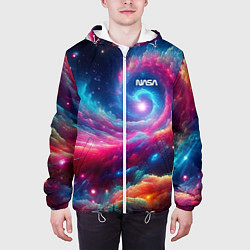 Куртка с капюшоном мужская Неоновая галактическая спираль - нейроарт, цвет: 3D-белый — фото 2