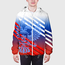 Куртка с капюшоном мужская Герб России на фоне цветов флага и полосы, цвет: 3D-белый — фото 2