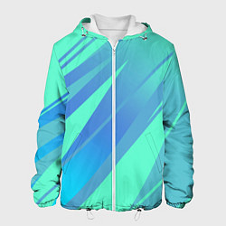 Куртка с капюшоном мужская Нежный голубой с полосами градиент, цвет: 3D-белый