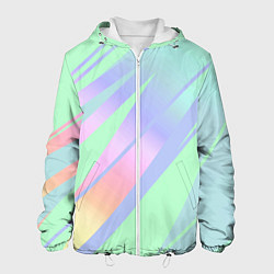 Куртка с капюшоном мужская Светлый зелёный мятный с полосами градиент, цвет: 3D-белый
