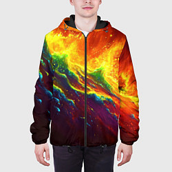 Куртка с капюшоном мужская Абстрактные волны с огнем, цвет: 3D-черный — фото 2