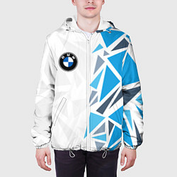 Куртка с капюшоном мужская Бмв - фрагментация синяя, цвет: 3D-белый — фото 2