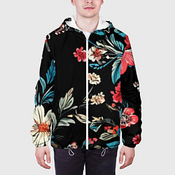 Куртка с капюшоном мужская Цветы старинный узор, цвет: 3D-белый — фото 2