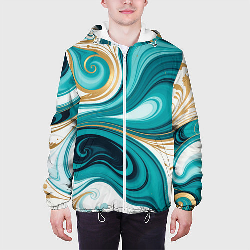 Мужская куртка Бирюза и золото / 3D-Белый – фото 3