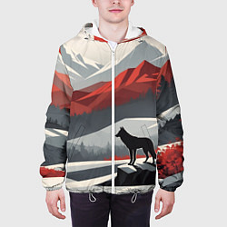 Куртка с капюшоном мужская Лиса и красные горы, цвет: 3D-белый — фото 2
