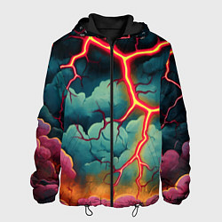 Куртка с капюшоном мужская Молнии в виде разлома, цвет: 3D-черный