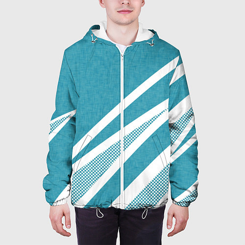 Мужская куртка Бело-голубой абстракция с полосами / 3D-Белый – фото 3