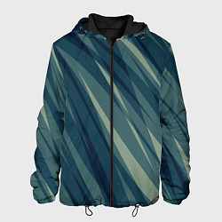 Куртка с капюшоном мужская Зеленовато-синий полосы, цвет: 3D-черный
