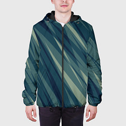Куртка с капюшоном мужская Зеленовато-синий полосы, цвет: 3D-черный — фото 2