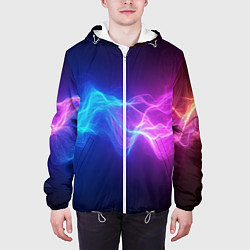 Куртка с капюшоном мужская Звуковая волна неоновый узор, цвет: 3D-белый — фото 2
