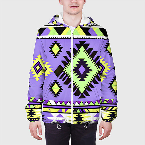 Мужская куртка Геометрический сиренево желтый орнамент ацтеков / 3D-Белый – фото 3