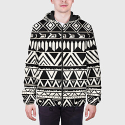 Куртка с капюшоном мужская Черно белый орнамент в этническом стиле, цвет: 3D-черный — фото 2