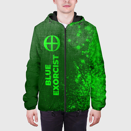 Мужская куртка Blue Exorcist - green gradient по-вертикали / 3D-Черный – фото 3