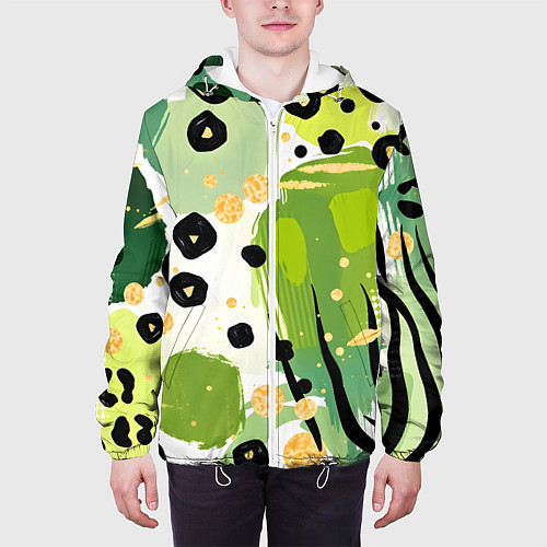 Мужская куртка Зеленый анималистичный паттерн / 3D-Белый – фото 3