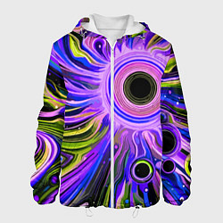 Куртка с капюшоном мужская Абстрактный неоновый космос - чёрная дыра, цвет: 3D-белый