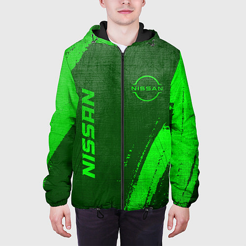 Мужская куртка Nissan - green gradient вертикально / 3D-Черный – фото 3