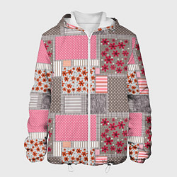 Куртка с капюшоном мужская Розово-серые разноцветные лоскуты, цвет: 3D-белый