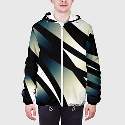 Куртка с капюшоном мужская Чёрно-белый с синим затемнением полосы, цвет: 3D-белый — фото 2