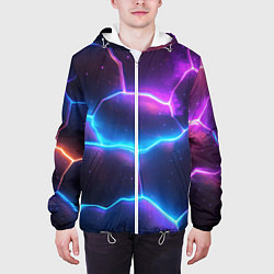 Куртка с капюшоном мужская Синие и фиолетовые молнии в разломе, цвет: 3D-белый — фото 2