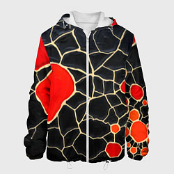 Куртка с капюшоном мужская Красная абстракция на черном лаке, цвет: 3D-белый