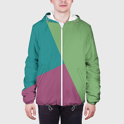Мужская куртка Сине-зелёно-розовый тёмный трёхцветный / 3D-Белый – фото 3