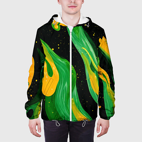 Мужская куртка Зелено-желтая краска на черном / 3D-Белый – фото 3