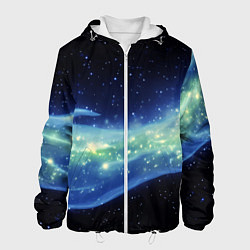 Куртка с капюшоном мужская Синяя волна с зеленым оттенком на черном, цвет: 3D-белый