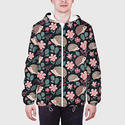 Куртка с капюшоном мужская Ёжики в цветах, цвет: 3D-белый — фото 2