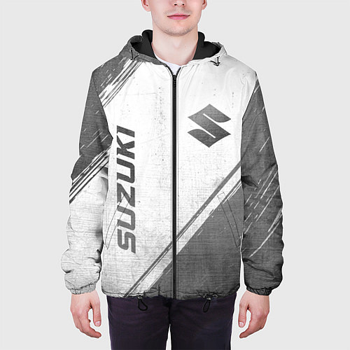 Мужская куртка Suzuki - white gradient вертикально / 3D-Черный – фото 3