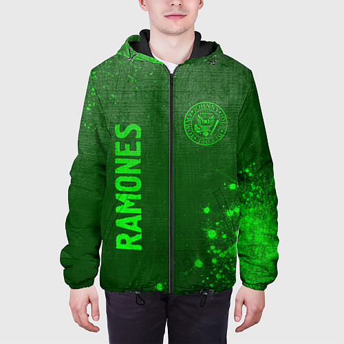 Мужская куртка Ramones - green gradient вертикально / 3D-Черный – фото 3
