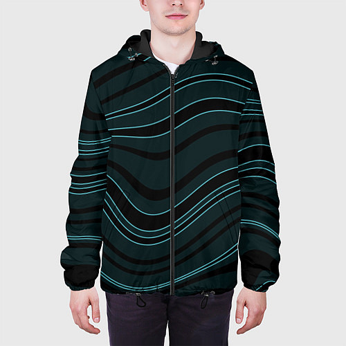 Мужская куртка Тёмный синий волнистые полосы / 3D-Черный – фото 3