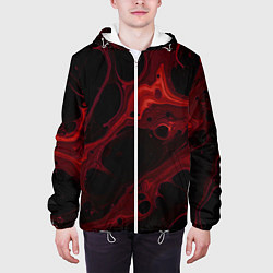 Куртка с капюшоном мужская Черно-красная размытая абстракция, цвет: 3D-белый — фото 2