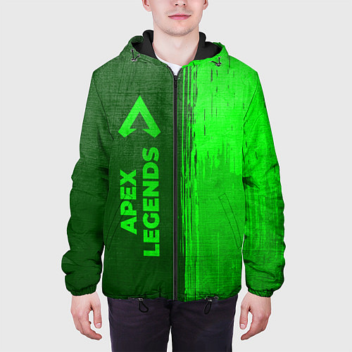 Мужская куртка Apex Legends - green gradient по-вертикали / 3D-Черный – фото 3