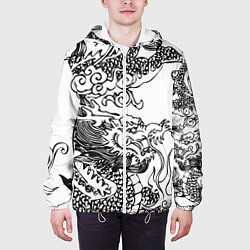 Куртка с капюшоном мужская Татуировка дракона на белом, цвет: 3D-белый — фото 2