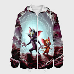 Куртка с капюшоном мужская Том и Джерри в пещере ужасов - хэллоуин, цвет: 3D-белый